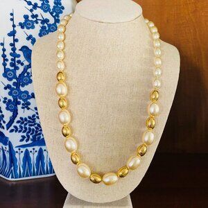 Vintage Napier Graduated Faux Pearl and Gold Beaded Necklace Pearl Revival